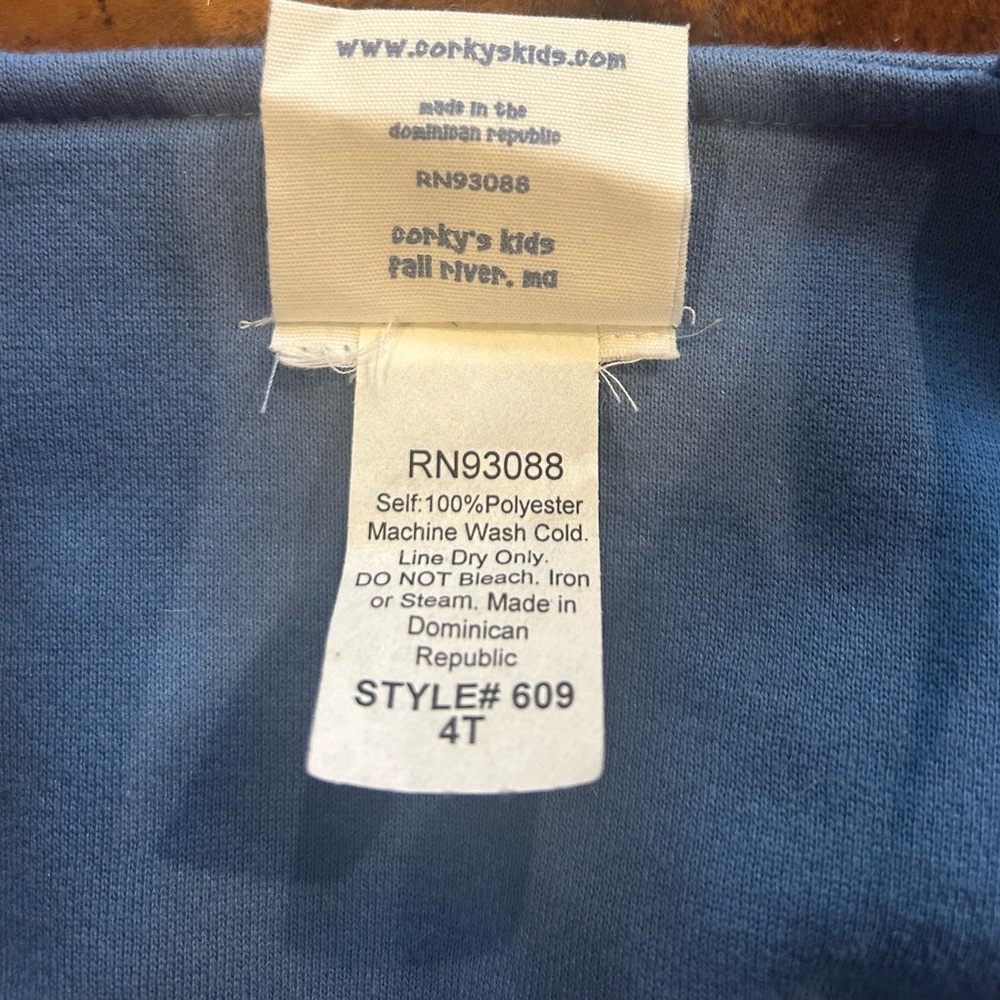 Corky’s Kids Girl’s Dress/Jumper Size 4T, Blue Cotton Top, Striped Velour Bottom - Picture 6 of 6
